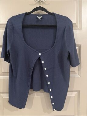 Scoop Navy Scoop Neck Short Sleeve Cardigan